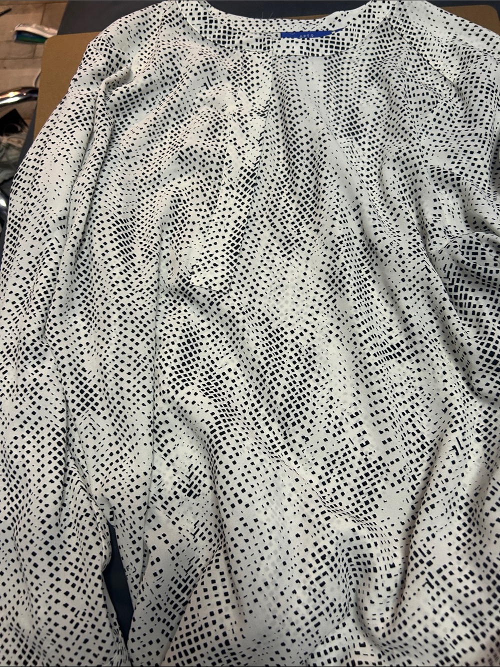 Apt. 9 White Blouse with Black Dot Grid Print